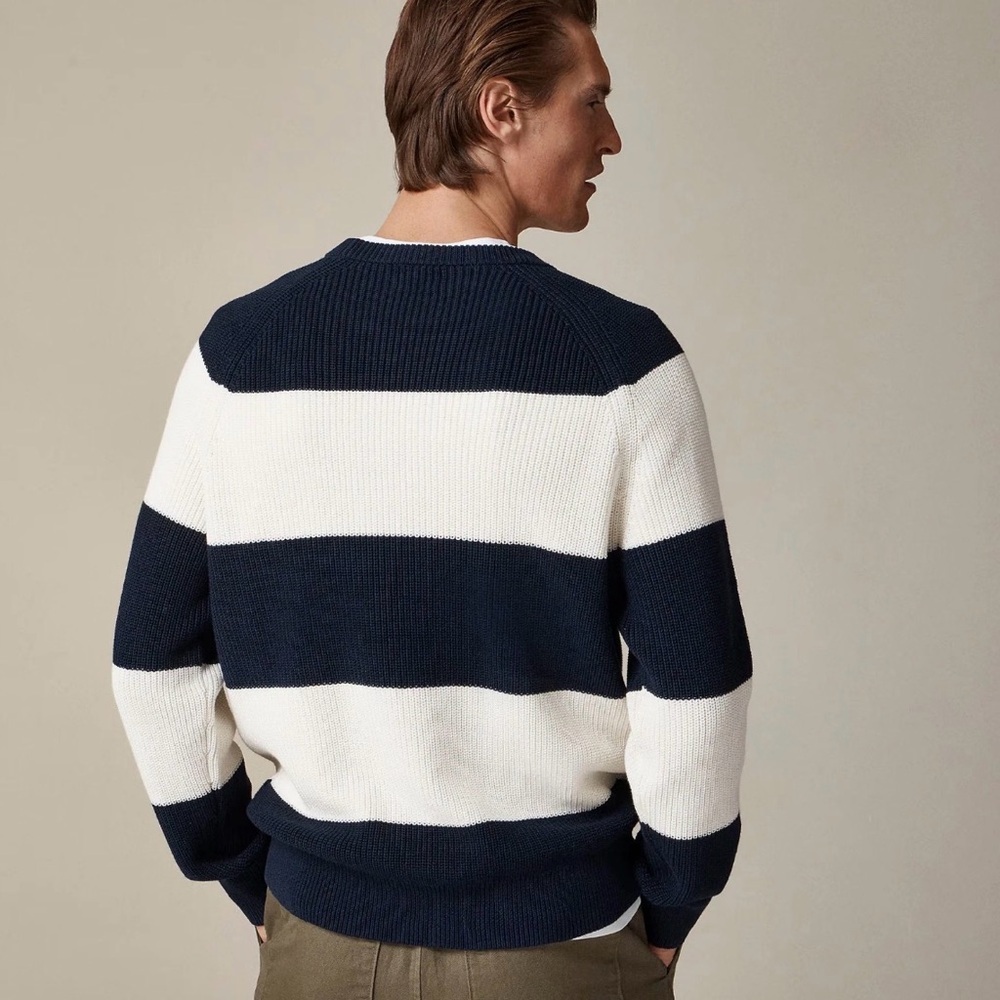 NWOT JCrew Sweater Mens Blue White Stripe Shaker Stitch Crewneck Heritage Ribbed - Picture 3 of 11
